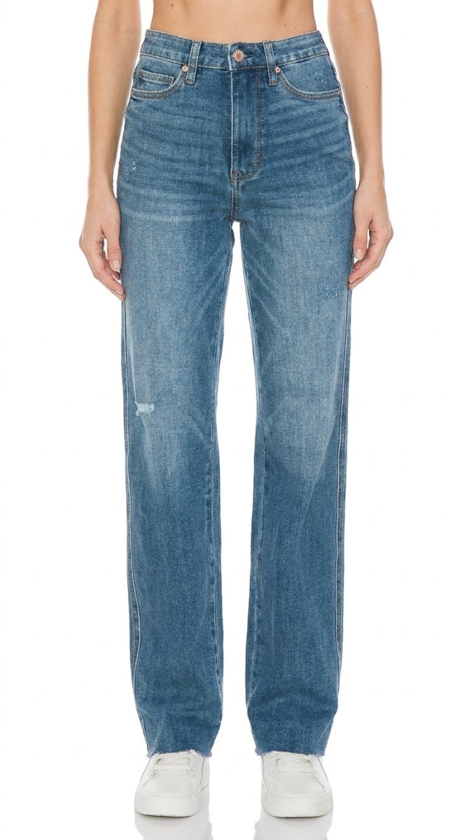 Judy Blue Full Size Tummy Control Cut Raw Hem Straight Jeans - AMVIM