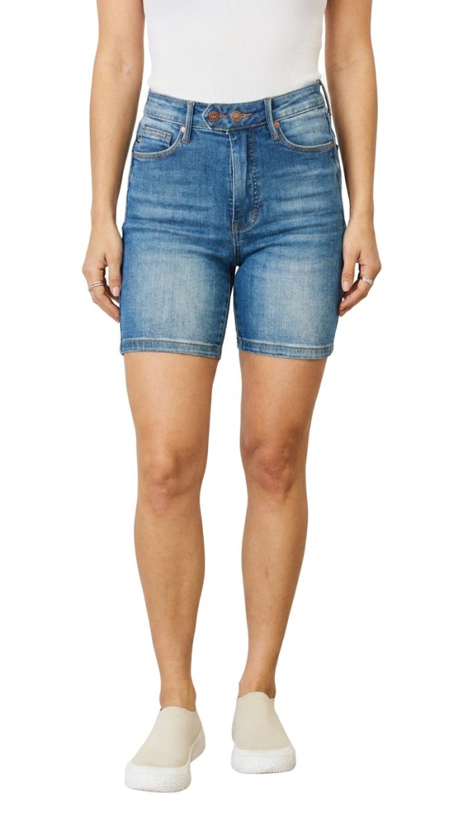 Judy Blue Full Size Tummy Control Double Button Bermuda Denim Shorts - AMVIM