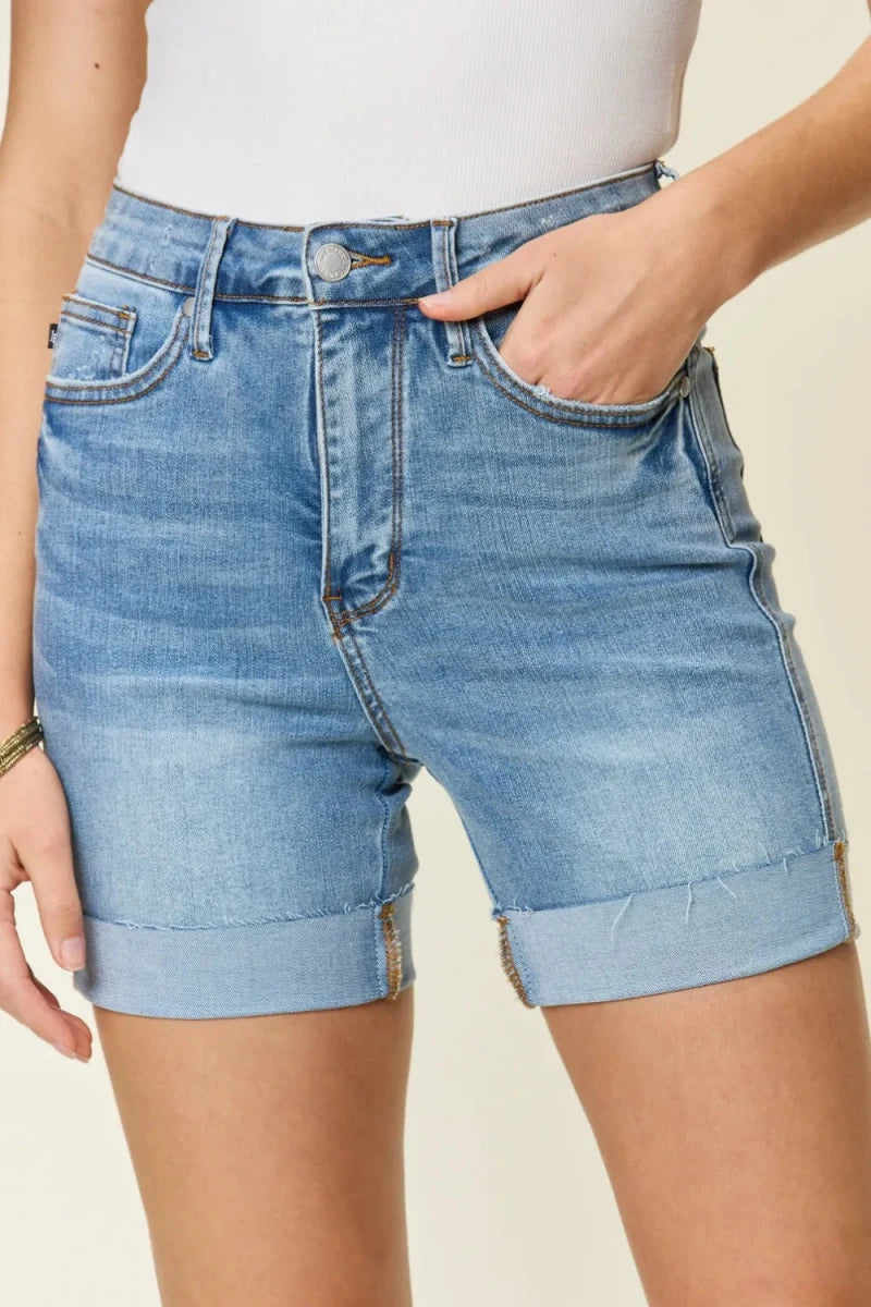 Judy Blue Full Size Tummy Control High Waist Denim Shorts - AMVIM