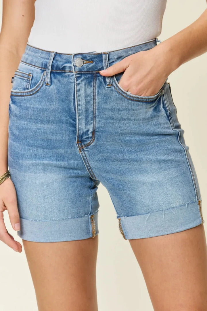 Judy Blue Full Size Tummy Control High Waist Denim Shorts - AMVIM