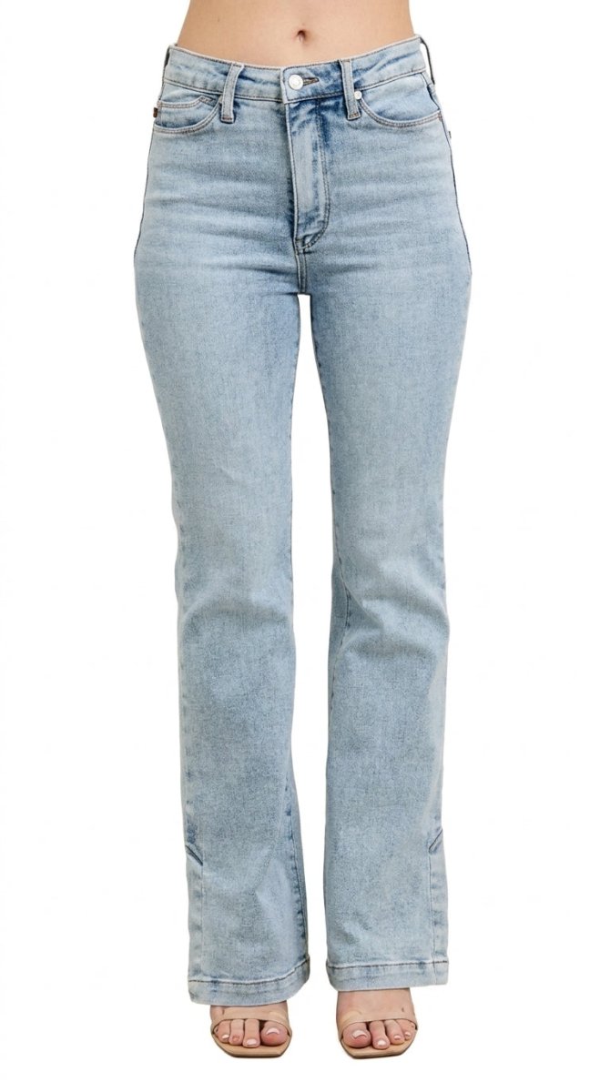 Judy Blue Full Size Tummy Control Vintage Wash Side Slit Slim Boot Jeans Plus Size - AMVIM