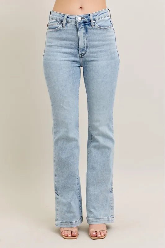 Judy Blue Full Size Tummy Control Vintage Wash Side Slit Slim Boot Jeans Plus Size - AMVIM