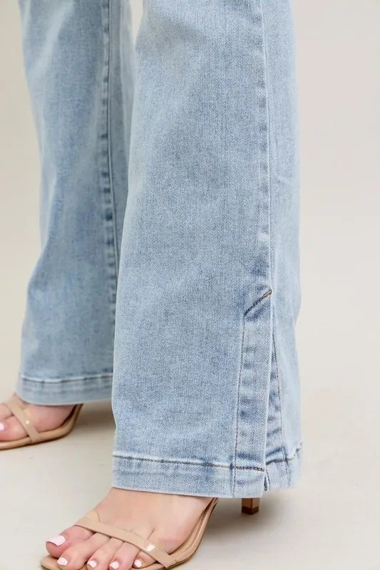 Judy Blue Full Size Tummy Control Vintage Wash Side Slit Slim Boot Jeans Plus Size - AMVIM