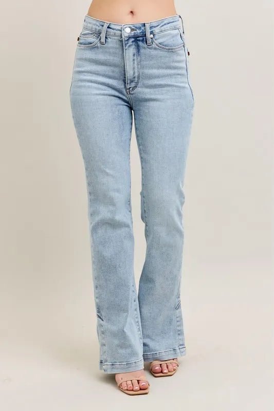 Judy Blue Full Size Tummy Control Vintage Wash Side Slit Slim Boot Jeans Plus Size - AMVIM