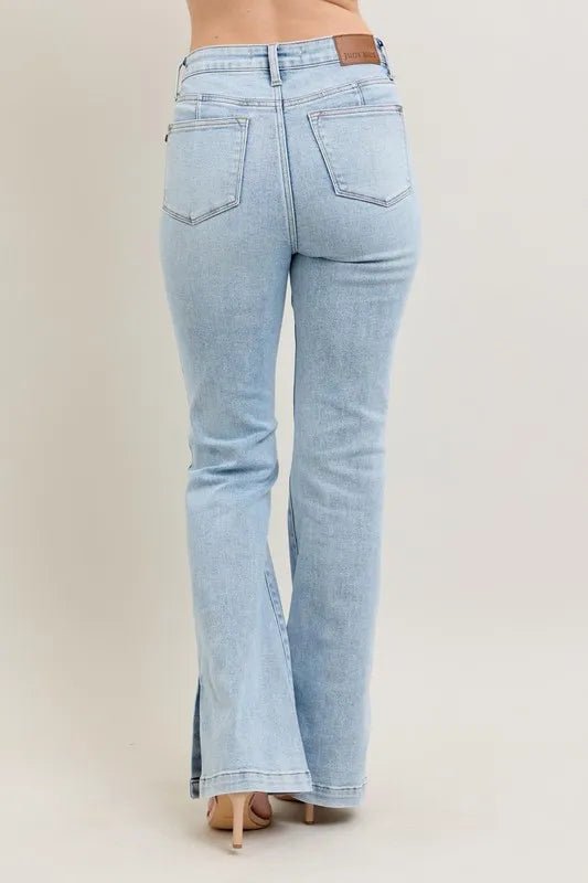 Judy Blue Full Size Tummy Control Vintage Wash Side Slit Slim Boot Jeans Plus Size - AMVIM