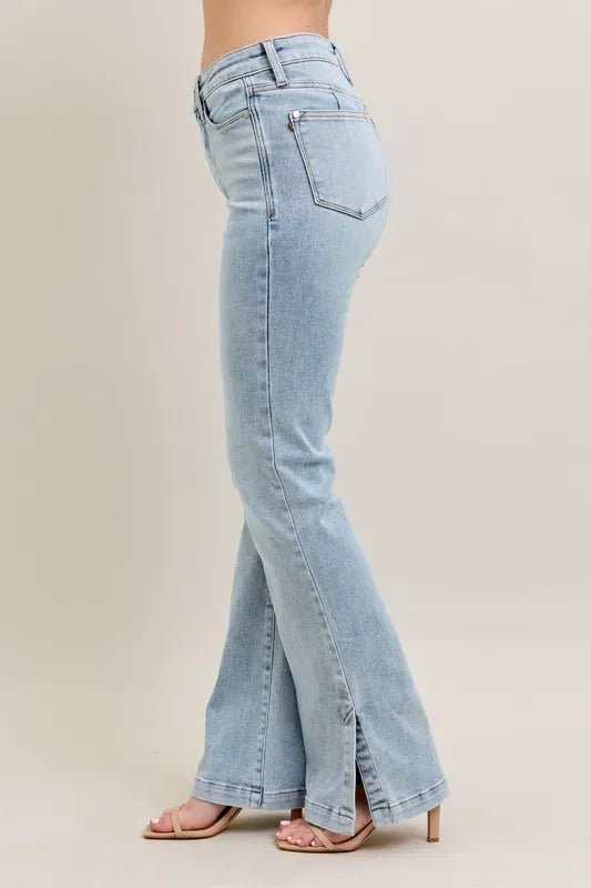 Judy Blue Full Size Tummy Control Vintage Wash Side Slit Slim Boot Jeans Plus Size - AMVIM