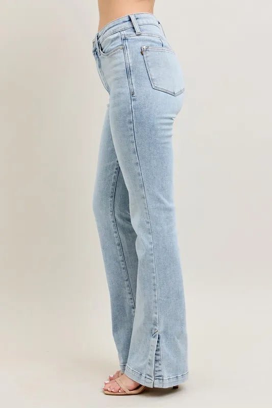 Judy Blue Full Size Tummy Control Vintage Wash Side Slit Slim Boot Jeans Plus Size - AMVIM