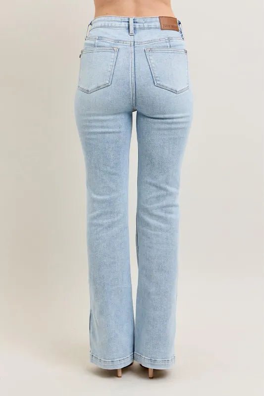 Judy Blue Full Size Tummy Control Vintage Wash Side Slit Slim Boot Jeans Plus Size - AMVIM