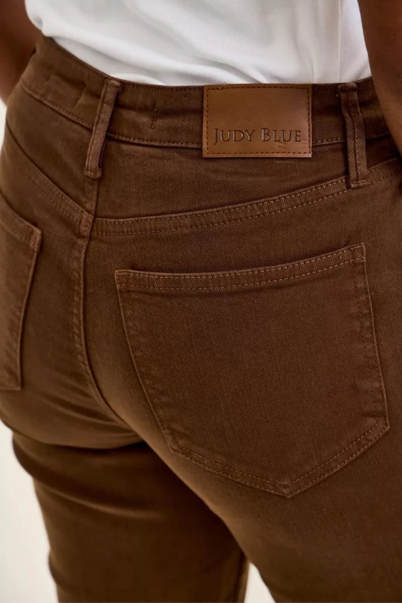 Judy Blue High Waist Aurora Weekender Jeans with Knee Darts C Mahogany - AMVIM