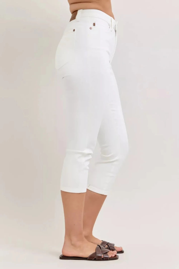 Judy Blue High Waist Capri Pants with Extended Waistband and Spade Pockets - AMVIM
