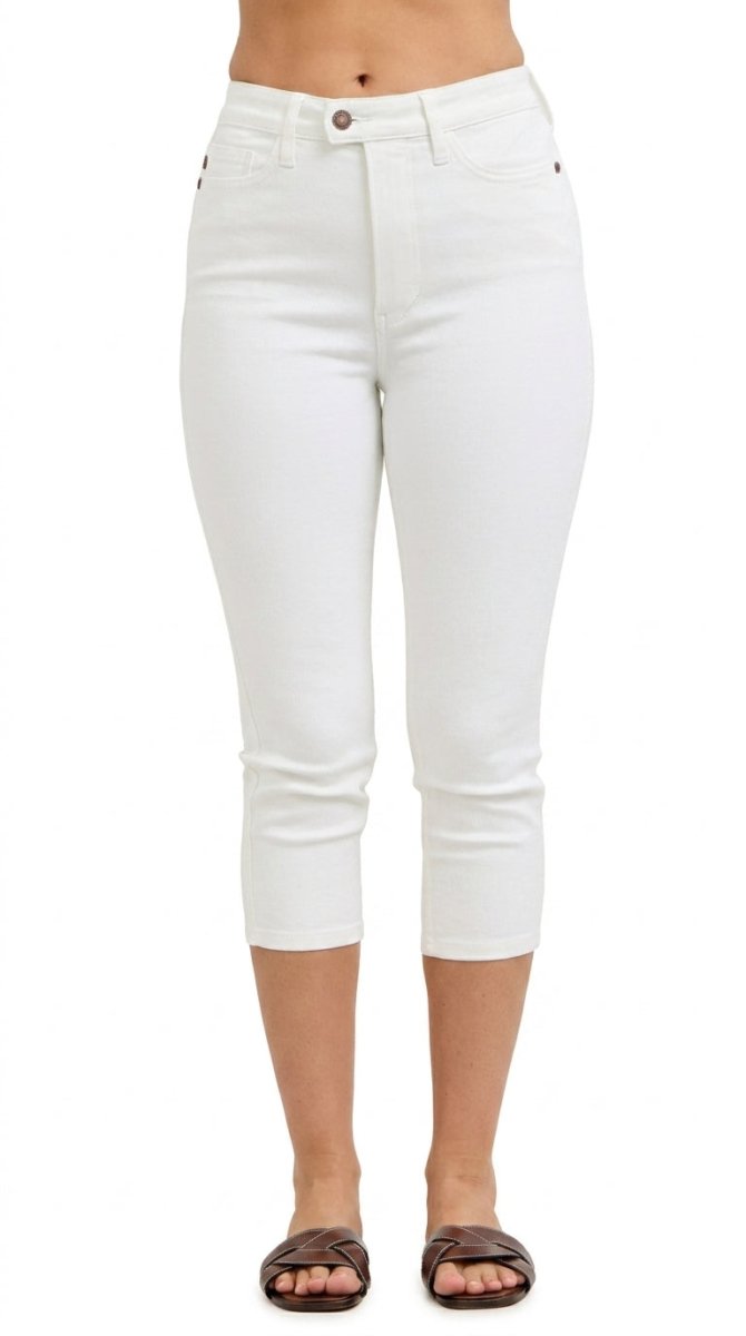 Judy Blue High Waist Capri Pants with Extended Waistband and Spade Pockets - AMVIM