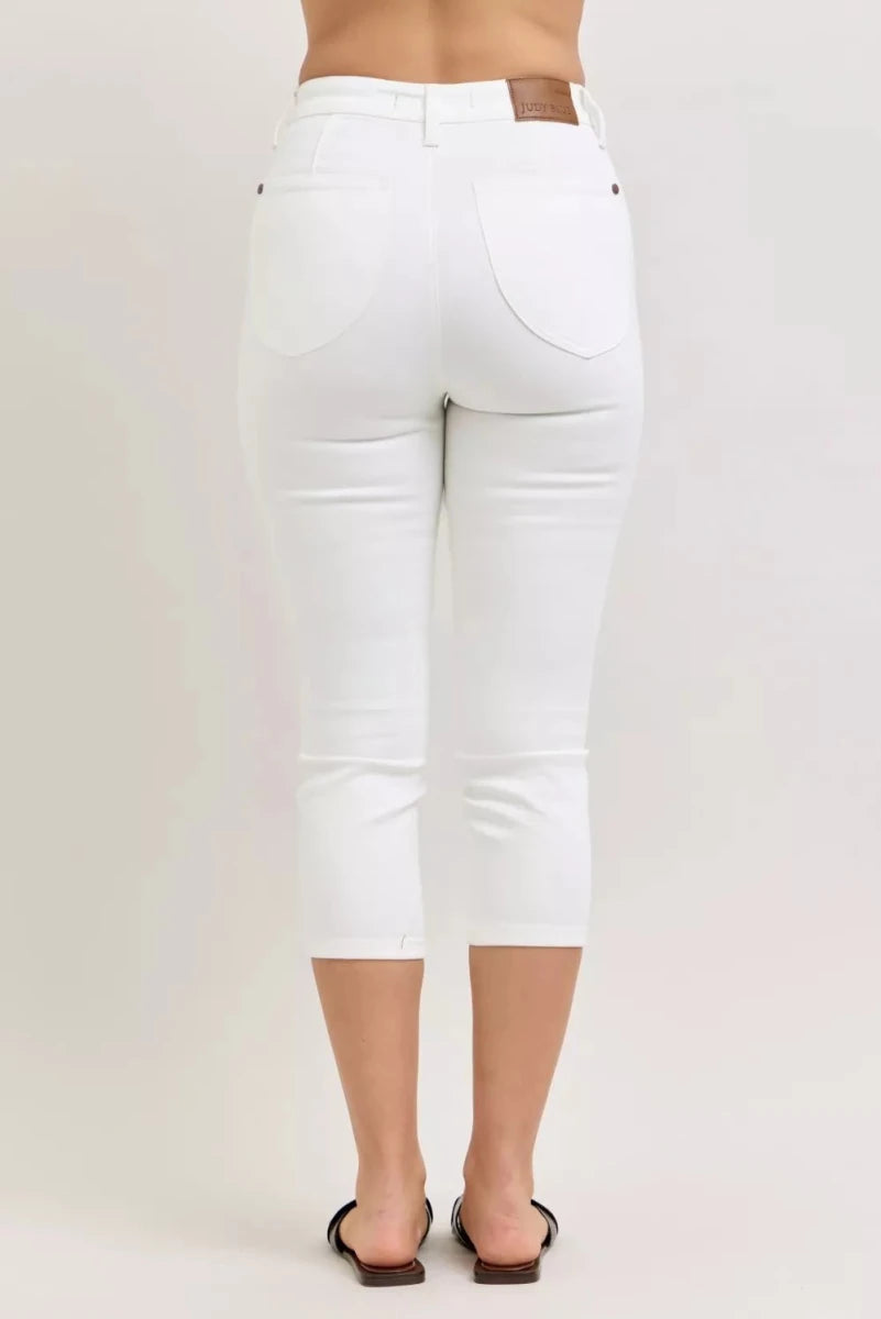 Judy Blue High Waist Capri Pants with Extended Waistband and Spade Pockets - AMVIM