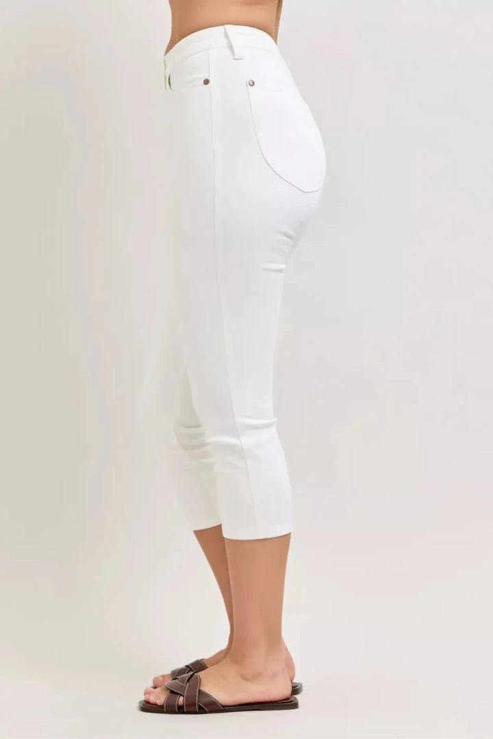 Judy Blue High Waist Capri Pants with Extended Waistband and Spade Pockets - AMVIM