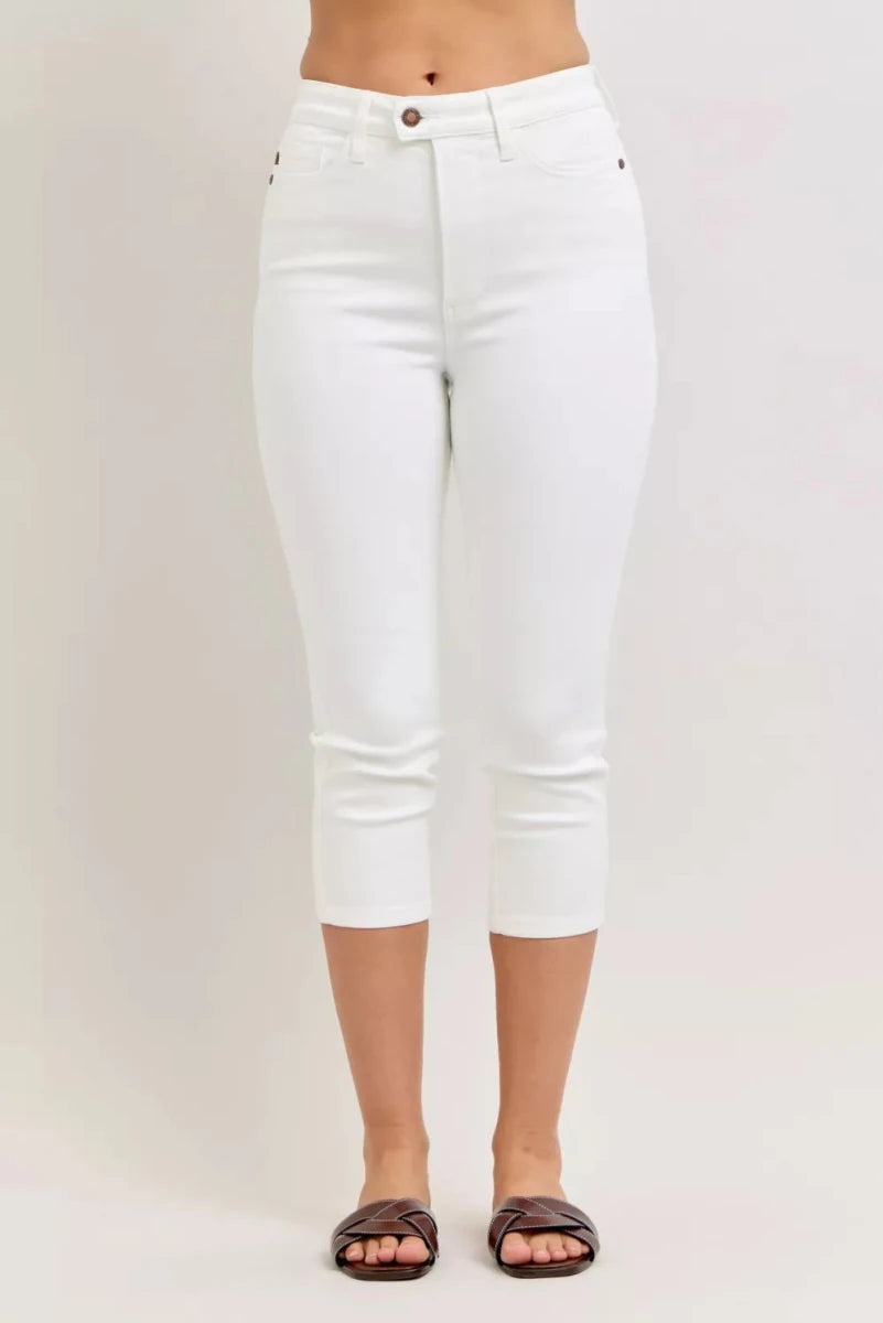 Judy Blue High Waist Capri Pants with Extended Waistband and Spade Pockets - AMVIM