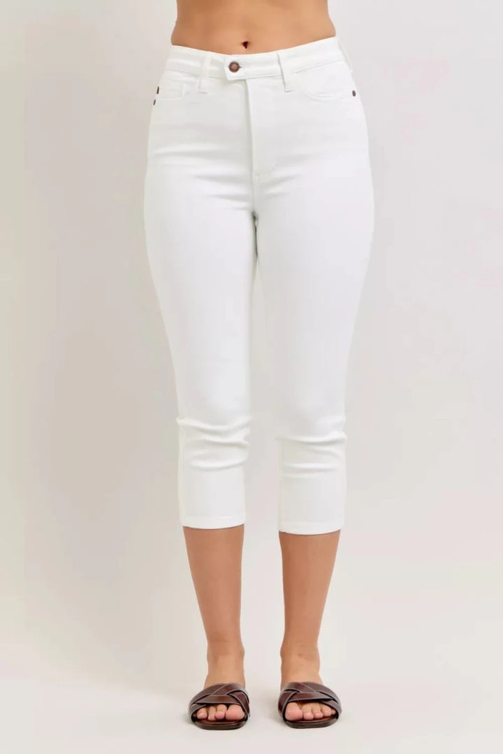 Judy Blue High Waist Capri Pants with Extended Waistband and Spade Pockets - AMVIM