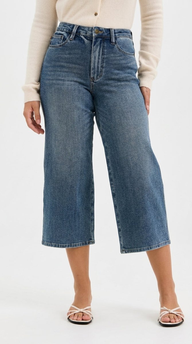 Judy Blue High Waist "Dottie" Wide Crop Md Quarry Fade Jeans - AMVIM