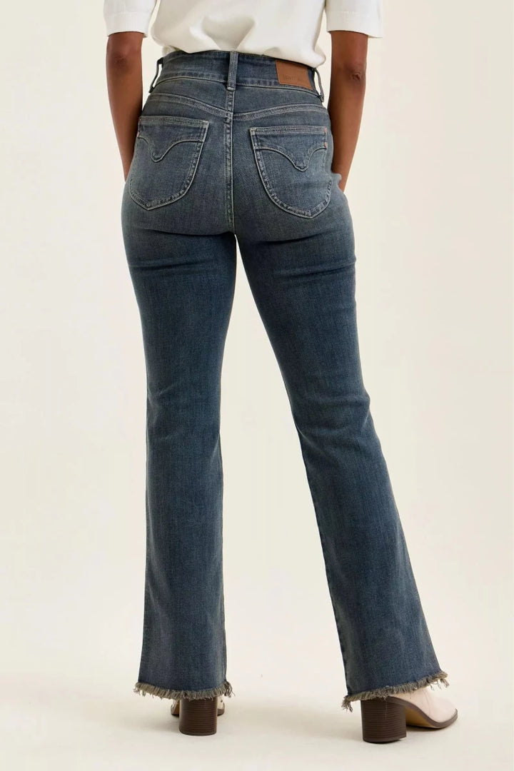 Judy Blue High Waist Double Button Distressed Hem Jeans - AMVIM