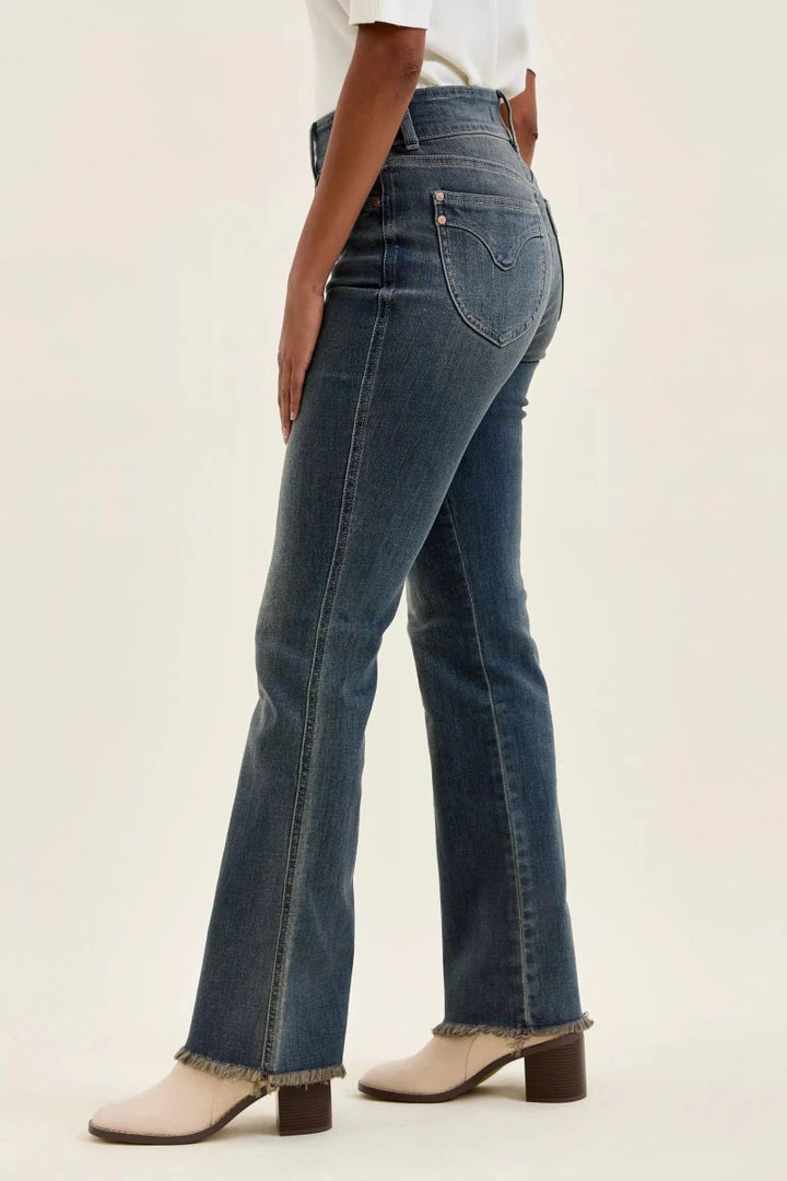 Judy Blue High Waist Double Button Distressed Hem Jeans - AMVIM