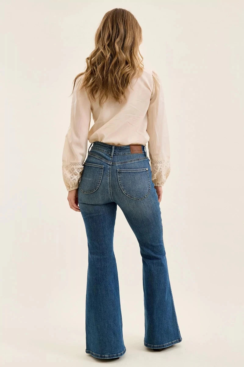 Judy Blue High Waist Double Button Tummy Control Flare Jeans - AMVIM