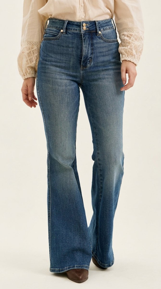 Judy Blue High Waist Double Button Tummy Control Flare Jeans - AMVIM