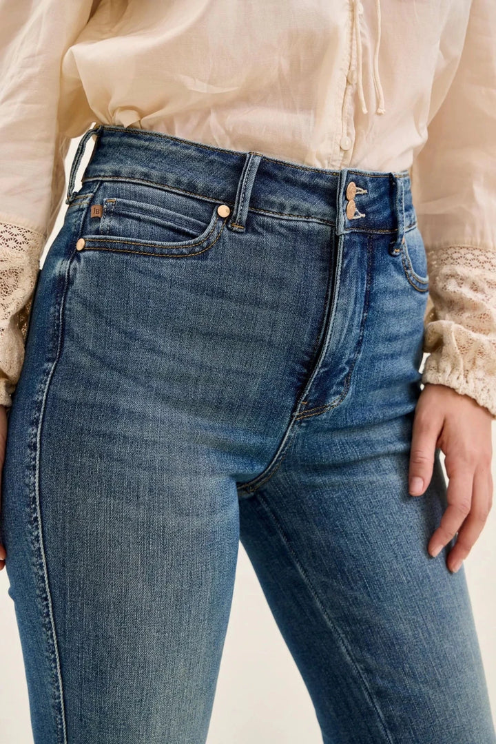 Judy Blue High Waist Double Button Tummy Control Flare Jeans - AMVIM