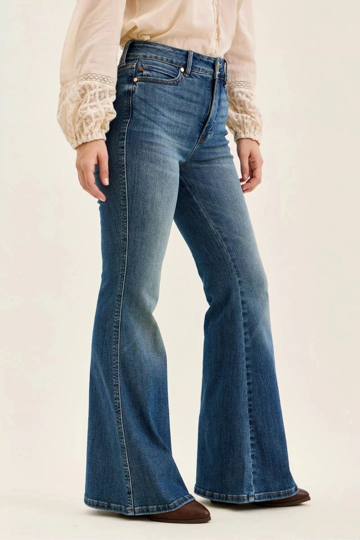 Judy Blue High Waist Double Button Tummy Control Flare Jeans - AMVIM