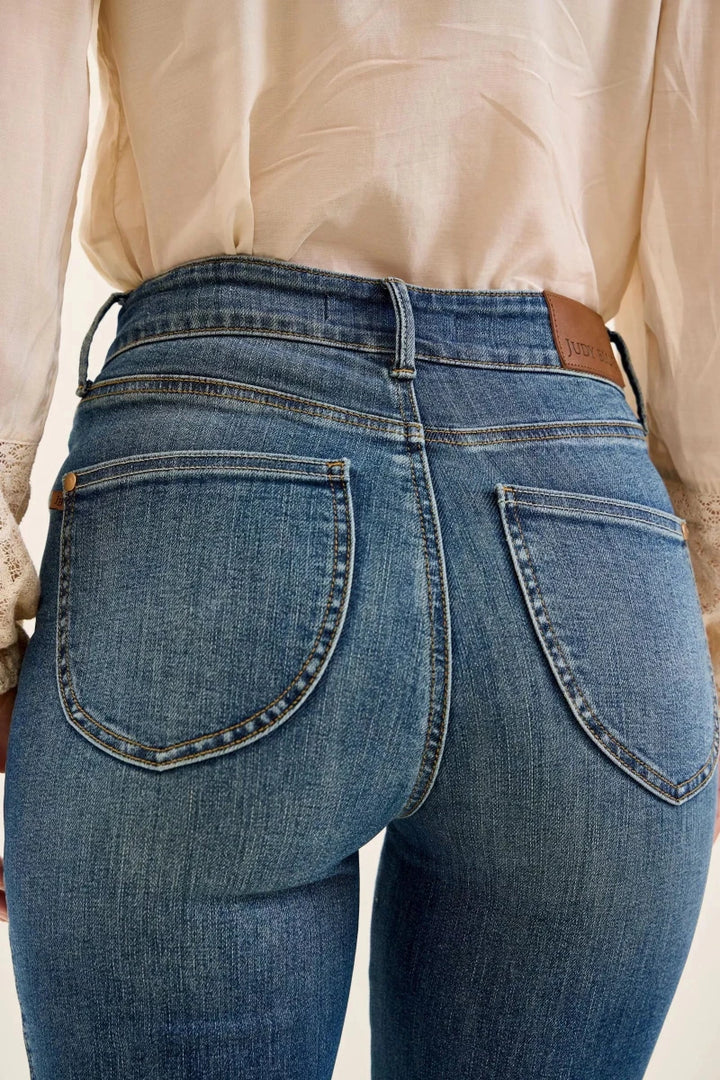 Judy Blue High Waist Double Button Tummy Control Flare Jeans - AMVIM