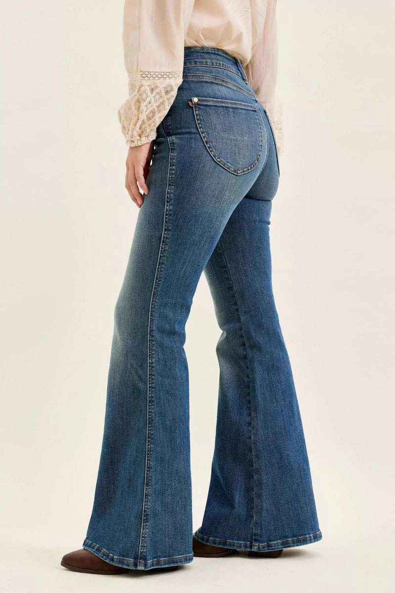 Judy Blue High Waist Double Button Tummy Control Flare Jeans - AMVIM