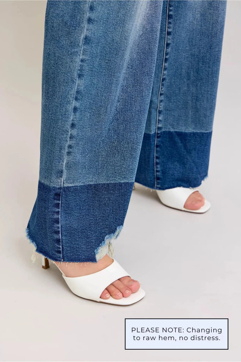 Judy Blue High Waist Raw Hem Straight Leg Jeans - AMVIM