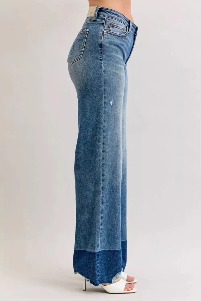 Judy Blue High Waist Raw Hem Straight Leg Jeans - AMVIM