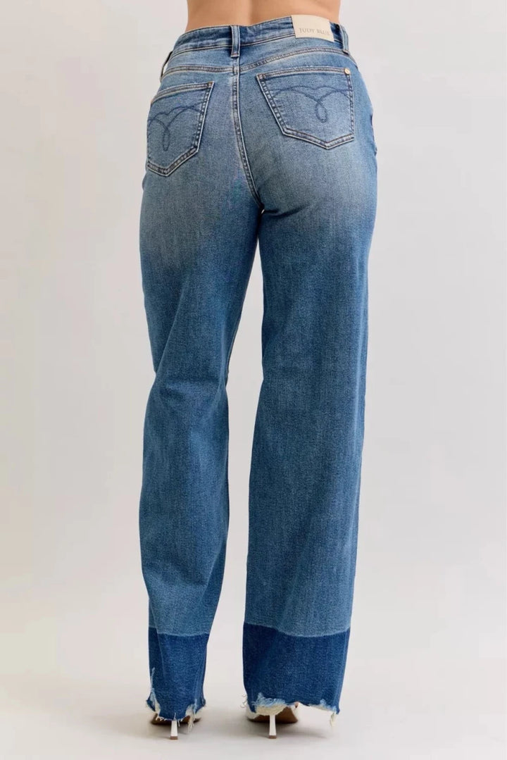 Judy Blue High Waist Raw Hem Straight Leg Jeans - AMVIM