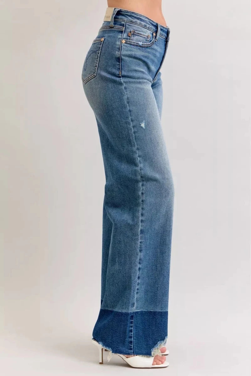 Judy Blue High Waist Raw Hem Straight Leg Jeans - AMVIM