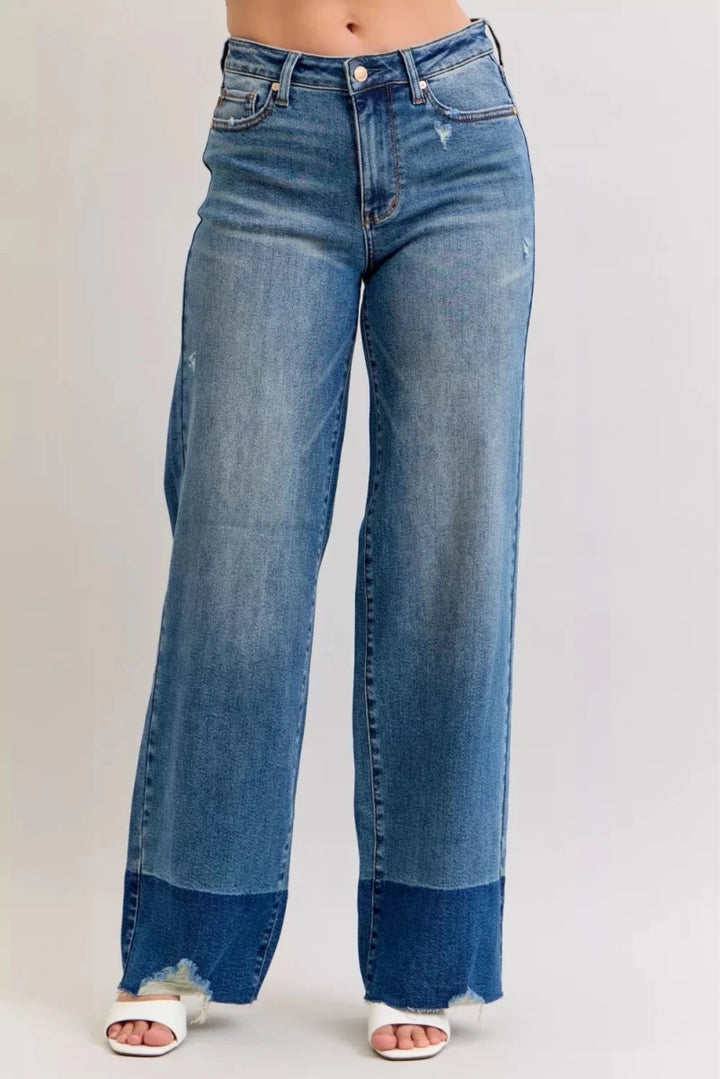 Judy Blue High Waist Raw Hem Straight Leg Jeans - AMVIM