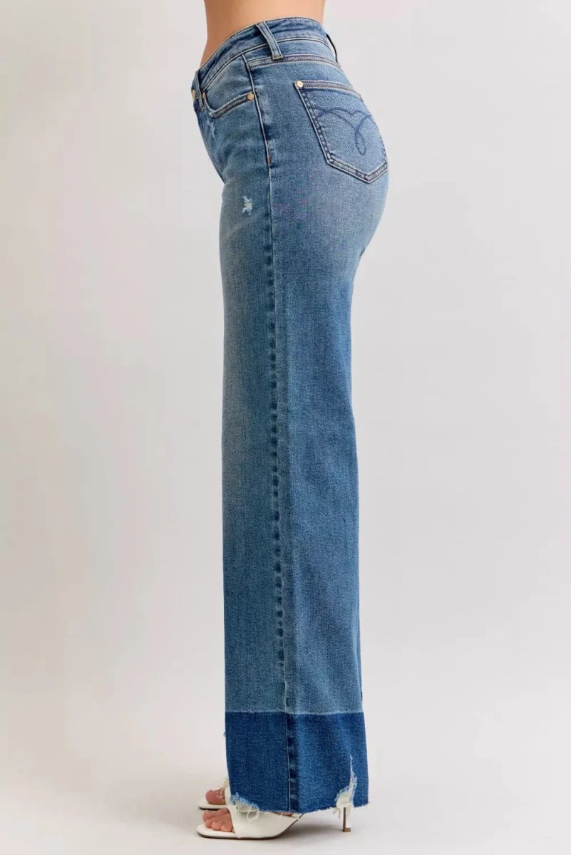 Judy Blue High Waist Raw Hem Straight Leg Jeans - AMVIM
