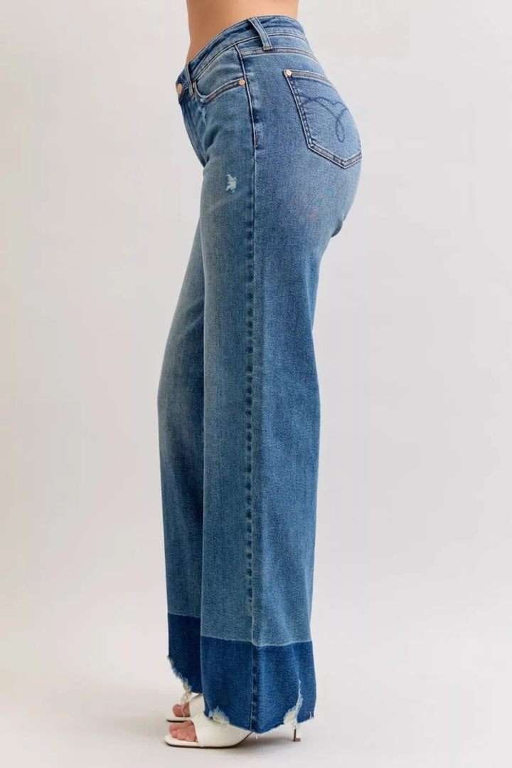 Judy Blue High Waist Raw Hem Straight Leg Jeans - AMVIM