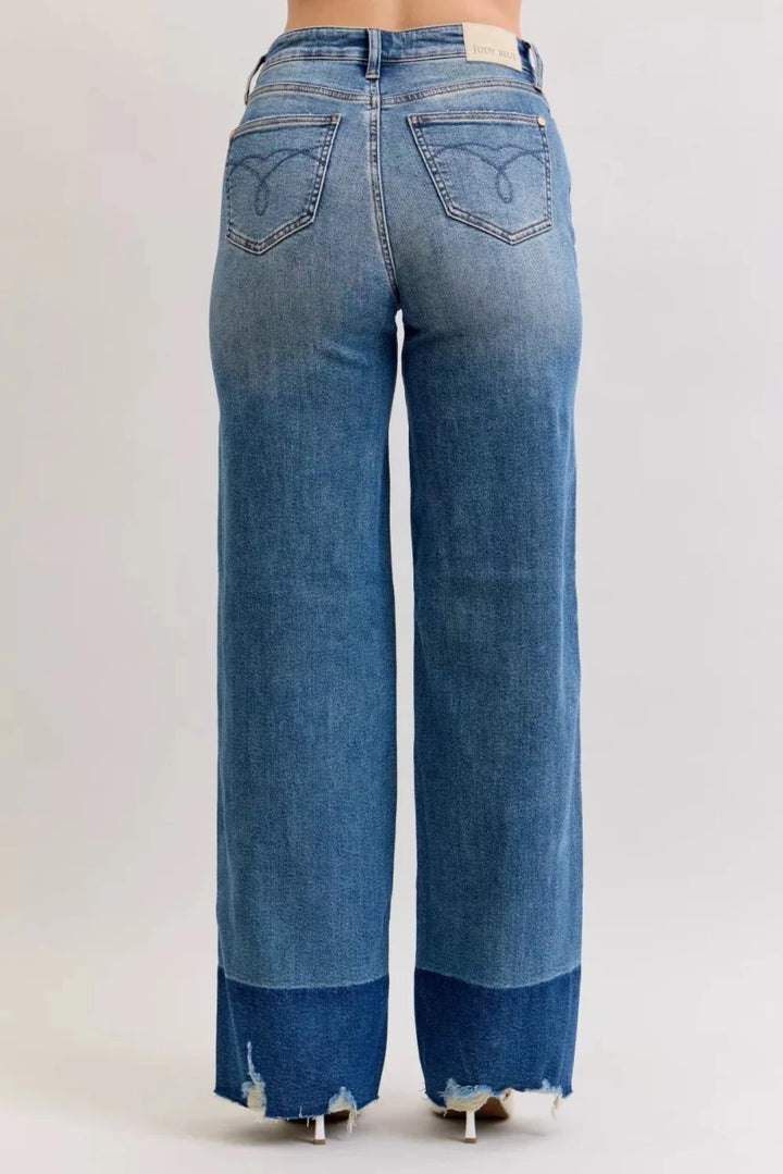 Judy Blue High Waist Raw Hem Straight Leg Jeans - AMVIM