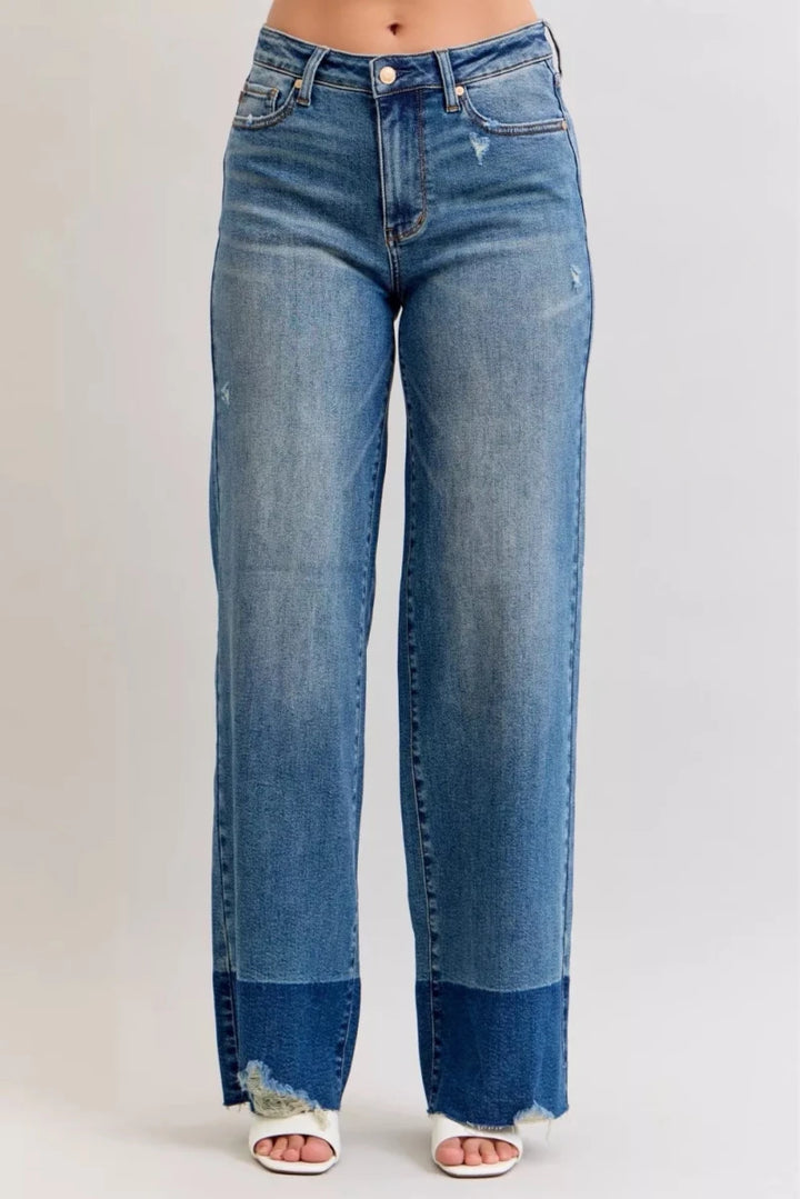 Judy Blue High Waist Raw Hem Straight Leg Jeans - AMVIM