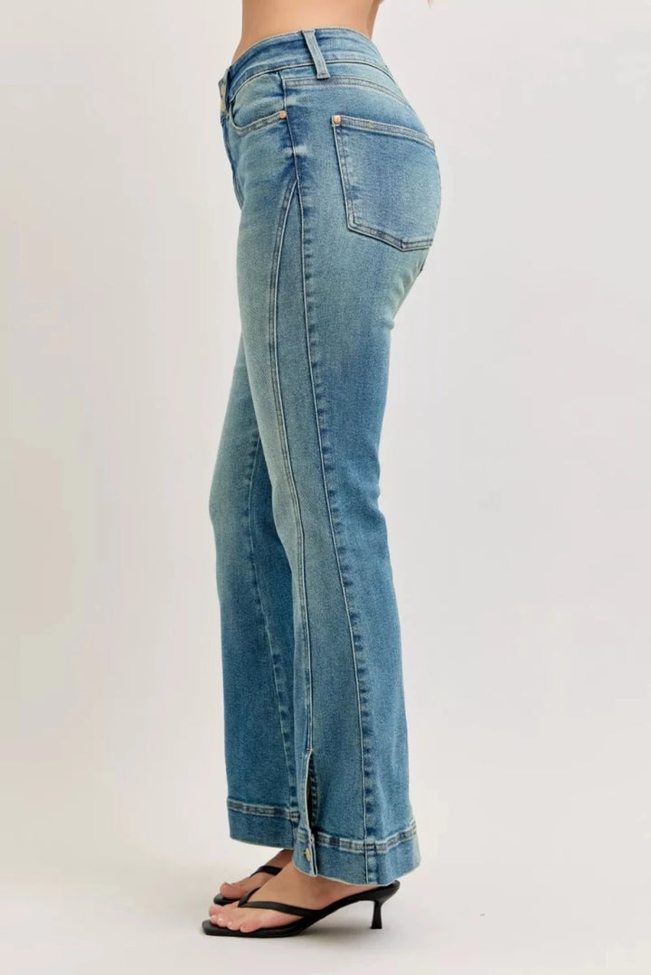 Judy Blue High Waist Vintage Wash Flare Jeans - AMVIM