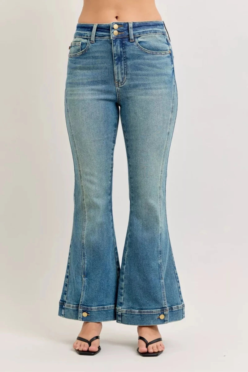 Judy Blue High Waist Vintage Wash Flare Jeans - AMVIM