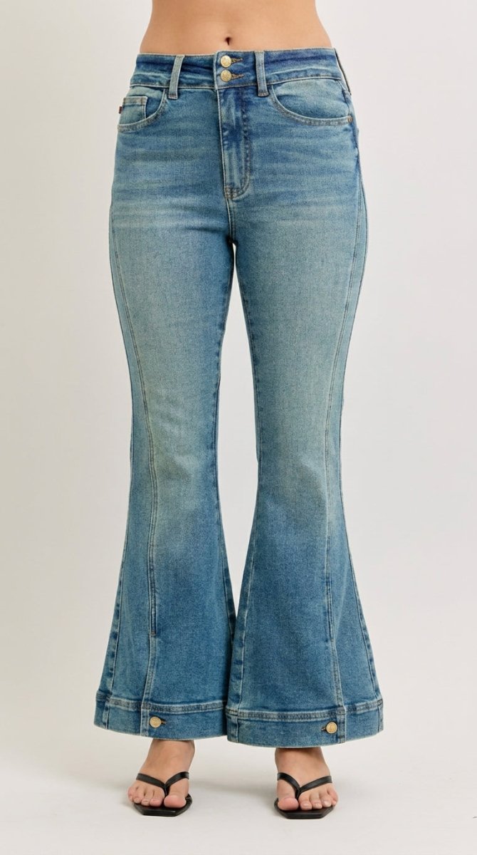 Judy Blue High Waist Vintage Wash Flare Jeans - AMVIM