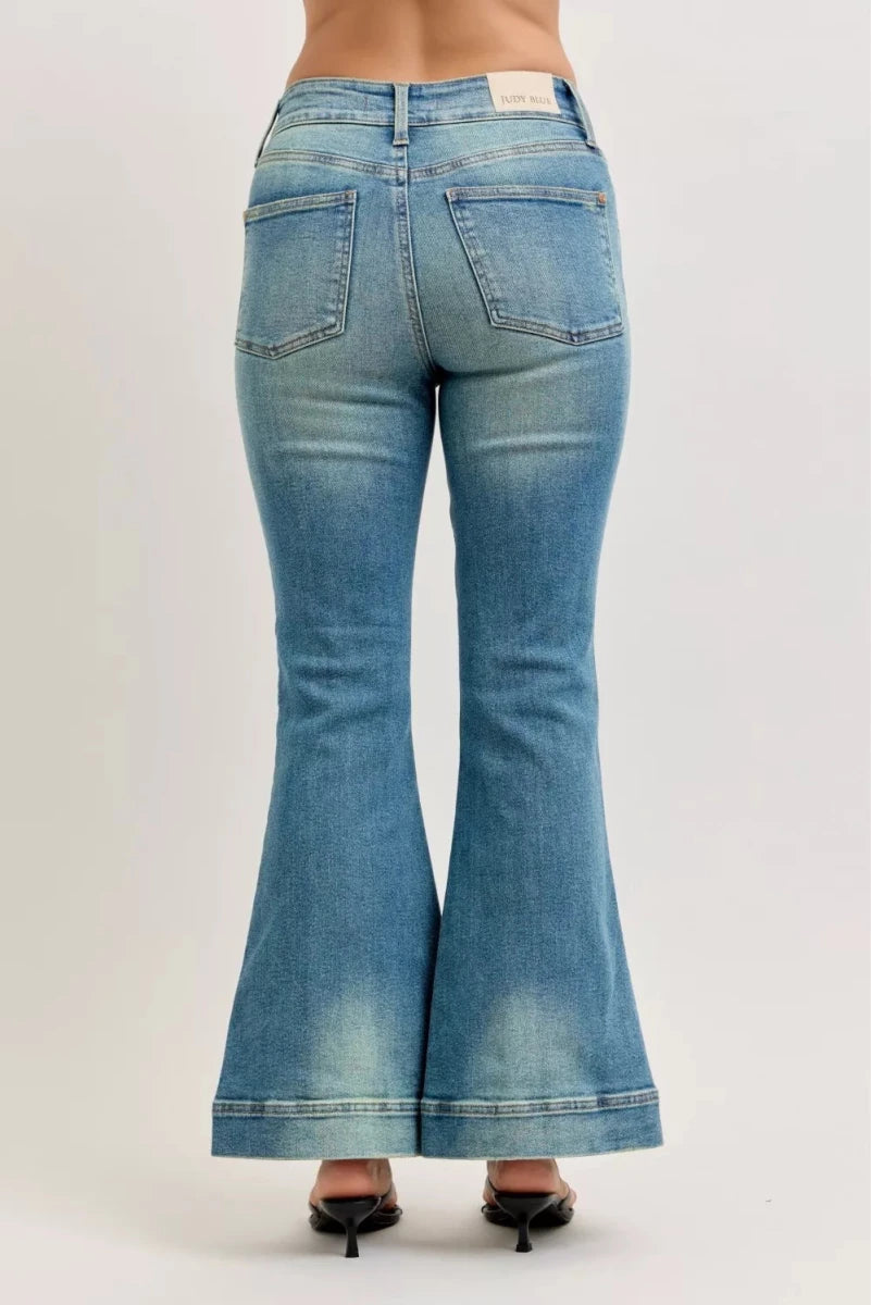 Judy Blue High Waist Vintage Wash Flare Jeans - AMVIM