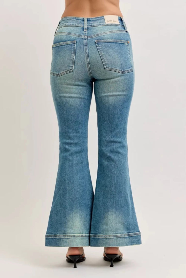 Judy Blue High Waist Vintage Wash Flare Jeans - AMVIM