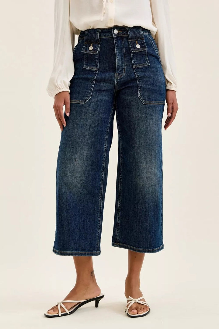 Judy Blue Wide Crop Utility Jeans - High Waist Dar