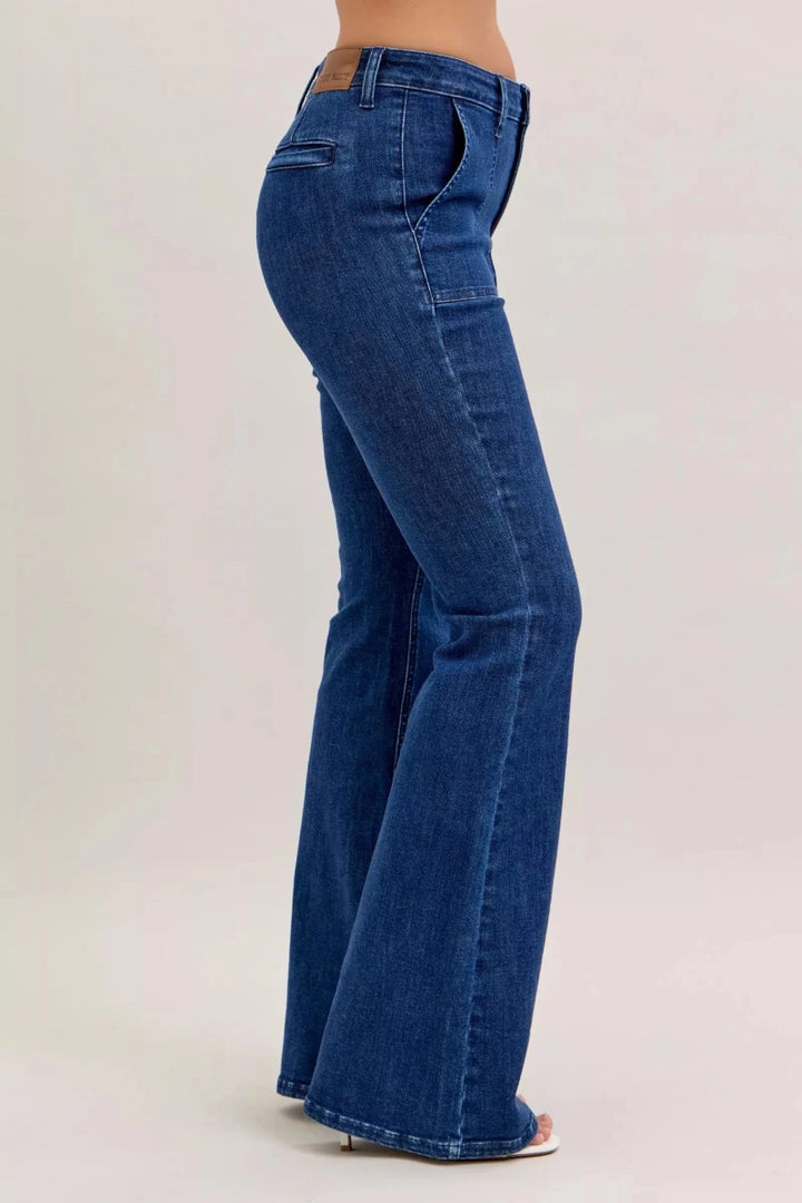 Judy Blue High - Waisted Flare Jeans with Front Pockets - AMVIM