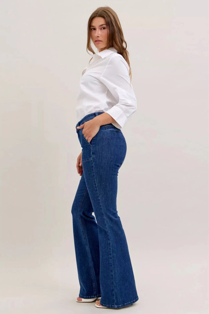 Judy Blue High - Waisted Flare Jeans with Front Pockets - AMVIM