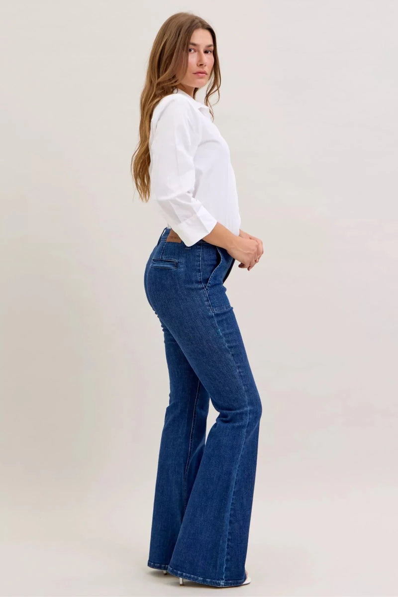 Judy Blue High - Waisted Flare Jeans with Front Pockets - AMVIM