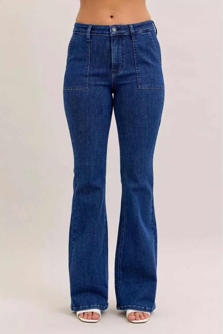 Judy Blue High - Waisted Flare Jeans with Front Pockets - AMVIM