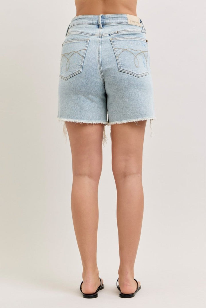 Judy Blue High - Waisted Rigid Magic Dad Shorts with Cell Phone Back Pockets - AMVIM