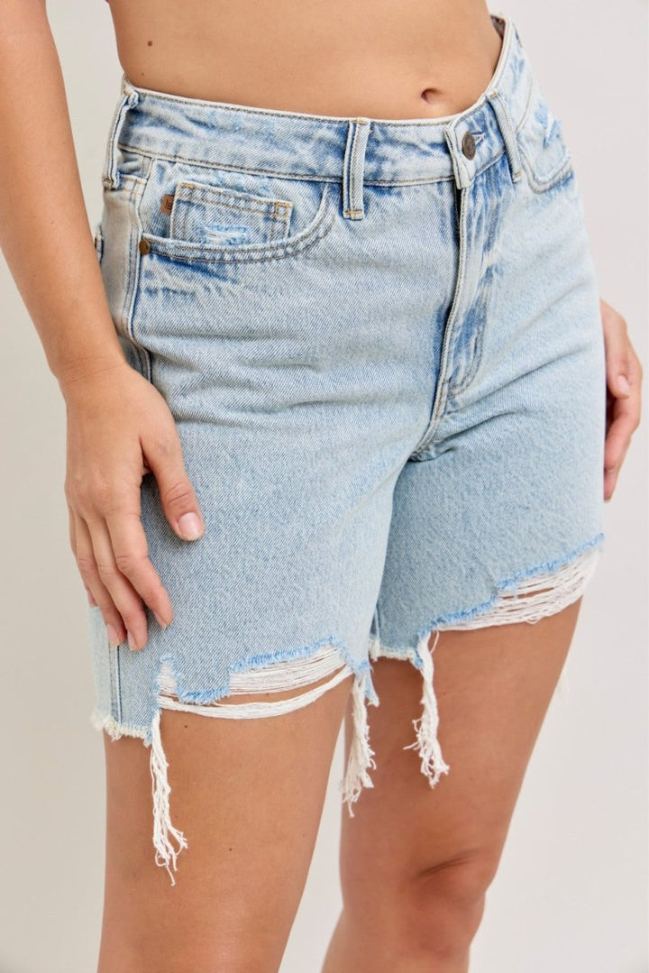Judy Blue High - Waisted Rigid Magic Dad Shorts with Cell Phone Back Pockets - AMVIM