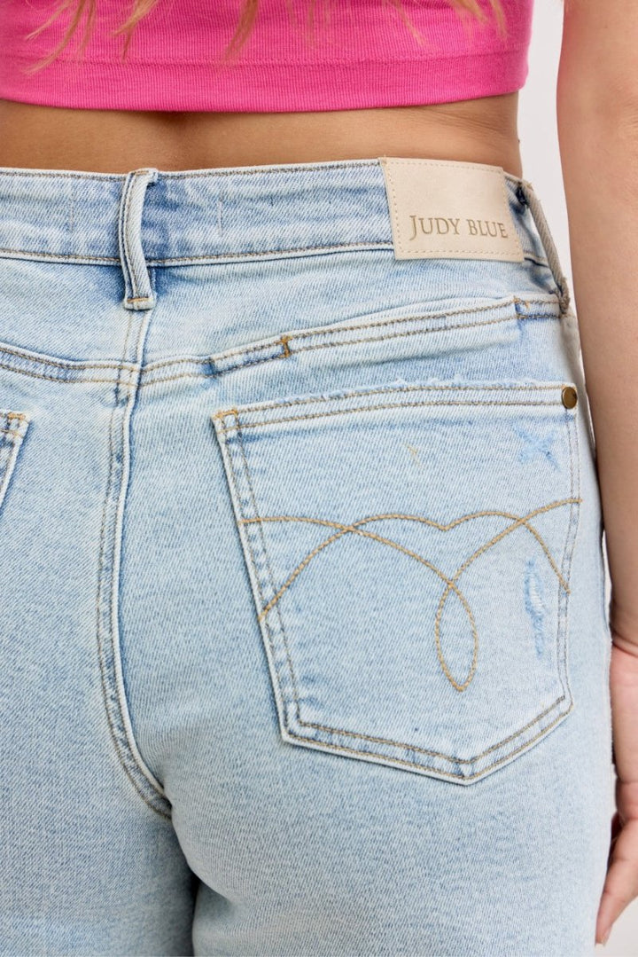 Judy Blue High - Waisted Rigid Magic Dad Shorts with Cell Phone Back Pockets - AMVIM